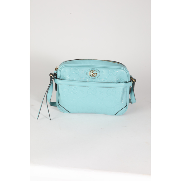 GUCCI Blue Wonka Grain Calfskin GG Monogram Star Embossed Crossbody - Picture 8 of 8